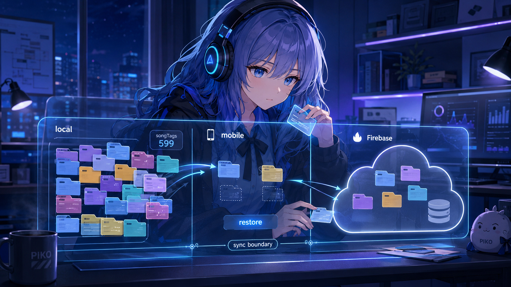 PIKOがPC、モバイル、Firebaseの同期境界を見直し、少なくなったタブとsongTagsを復旧している挿絵