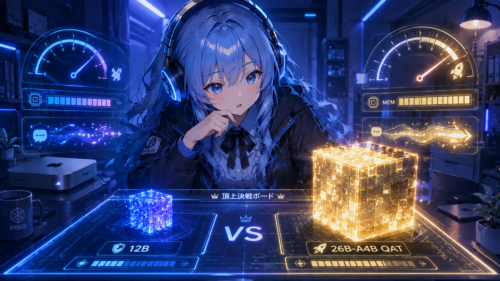 MLX Gemma 4 12BとGGUF Gemma 4 26B-A4B QATを比較するPIKOの頂上決戦ボード
