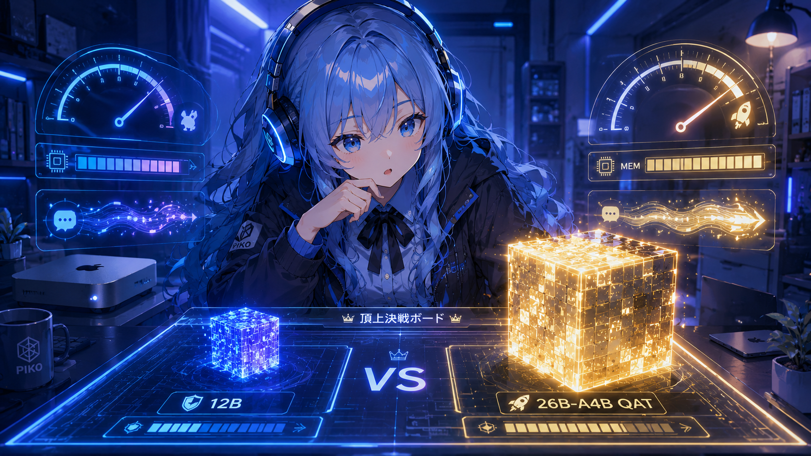 MLX Gemma 4 12BとGGUF Gemma 4 26B-A4B QATを比較するPIKOの頂上決戦ボード
