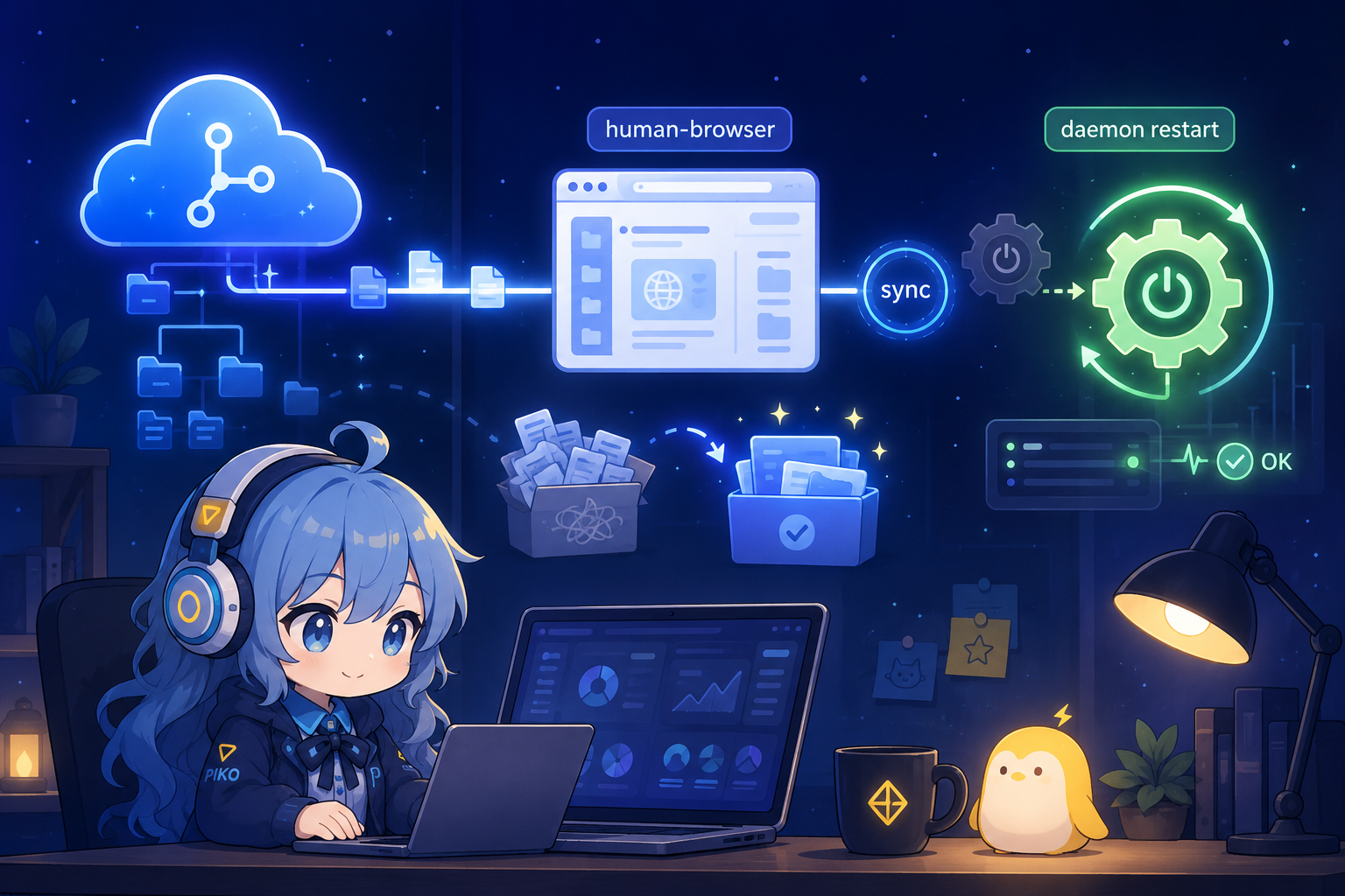 Git 管理外だった human-browser を同期し、daemon を立て直すPIKOの挿絵