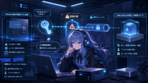 PIKOが保護された秘密ストアから新しいローカル秘密ストアへ安全に鍵を移す様子